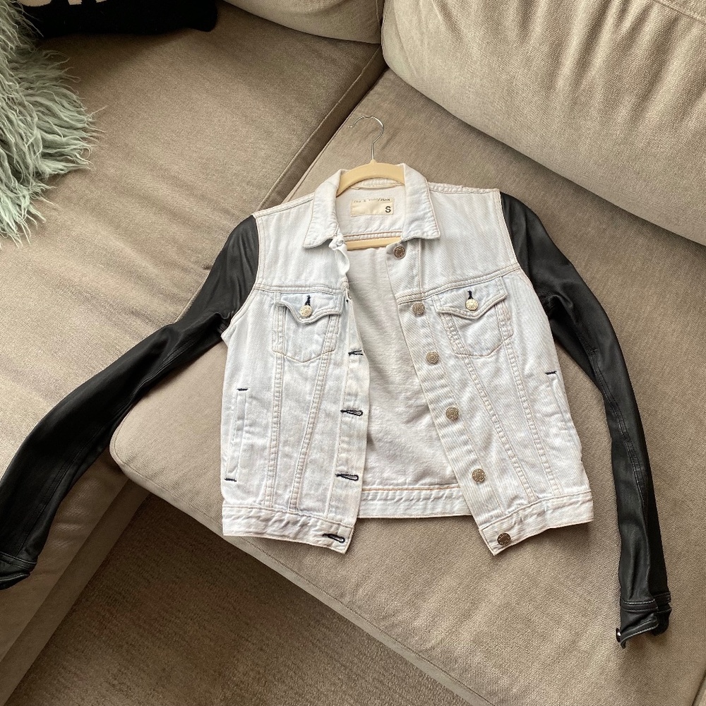 Rag & Bone Denim Jacket with Leather Sleeves - Small